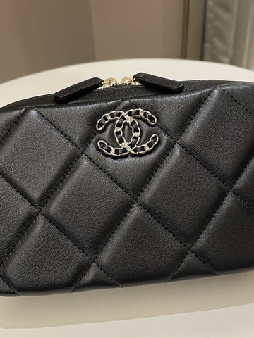 Chanel 19 Quilted Camera Sling Bag Black Lambskin