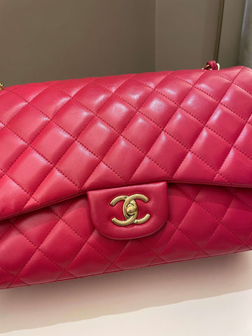 Chanel Classic Quilted Jumbo Double Flap Red Lambskin