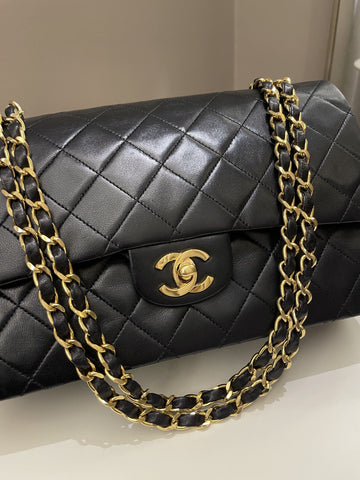 Chanel Vintage Classic Quilted Medium Double Flap Black Lambskin