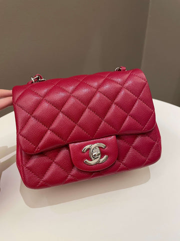 Chanel 18B Classic Quilted Mini Square Red Caviar