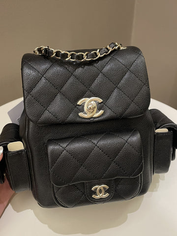 Chanel 23K Quilted Triple Duma Backpack Black Caviar