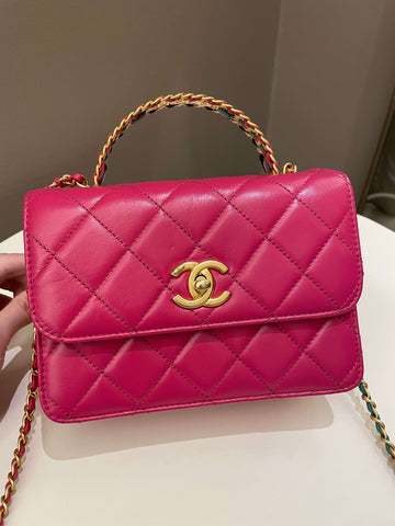 Chanel 23P Quilted Top Handle Flap Chain Rose