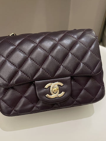 Chanel Classic Quilted Mini Square Dark Purple Lambskin