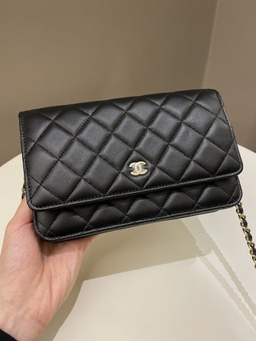 Chanel Classic Quilted Wallet on Chain Black Lambskin