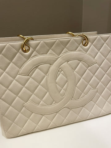 Chanel Vintage Cc Timeless Tote Ivory Cream Caviar