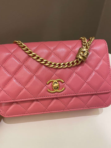 Chanel 23B Pearl Crush Wallet On Chain Pink Lambskin