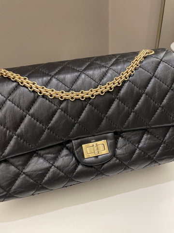 Chanel 2.55 226 Quilted Reissue Double Flap Black Aged Calfskin