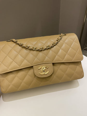 Chanel Vintage Classic Quilted Medium Double Flap Dark Beige Caviar