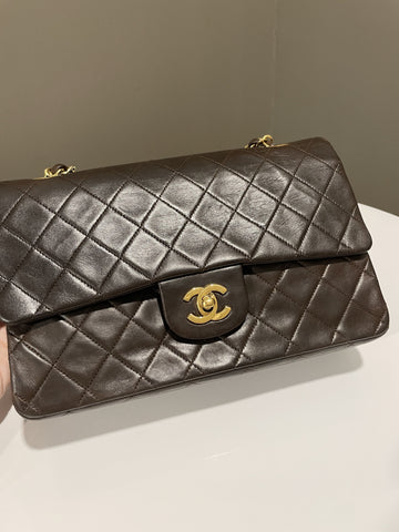 Chanel Vintage Classic Quilted Medium Double Flap Brown Lambskin