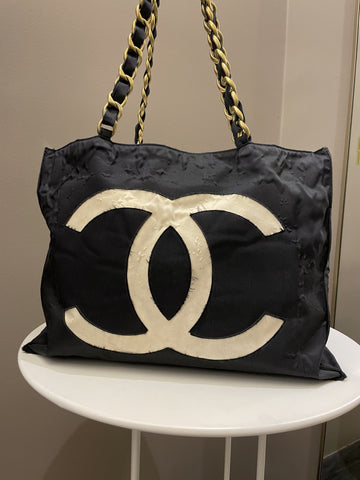 Chanel Cc Vintage Tote Bag Black Canvas