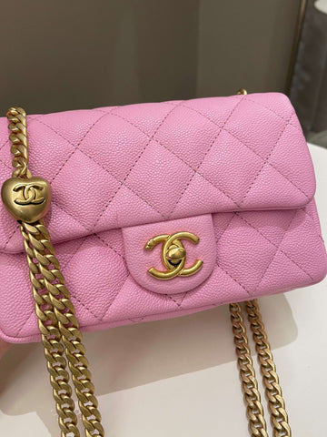 Chanel 23P Sweet Heart Mini Flap Candy Pink Caviar