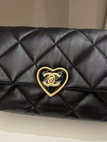 Chanel 23S Heart Flap Bag Black Lambskin