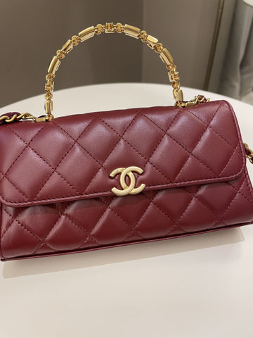 Chanel 22B Quilted Top Handle Flap Chain Burgundy Lambskin