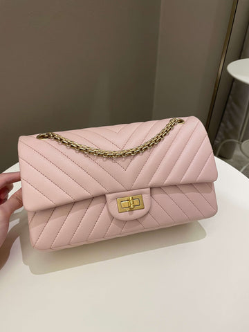 Chanel 17C Classic 2.55 Chevron Reissue 225 Pale Pink Calfskin
