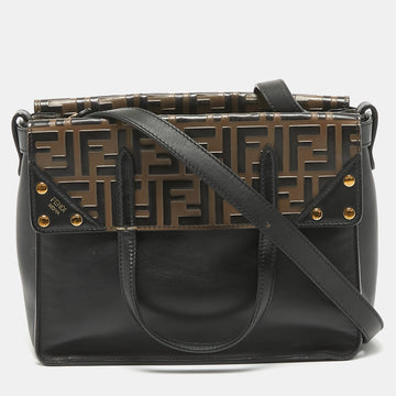 Fendi Black/brown Ff Leather Grace Flip Tote