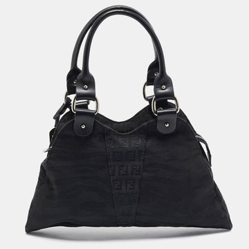 Fendi Black Zuchinno Fabric And Leather Devil Trapezio Tote