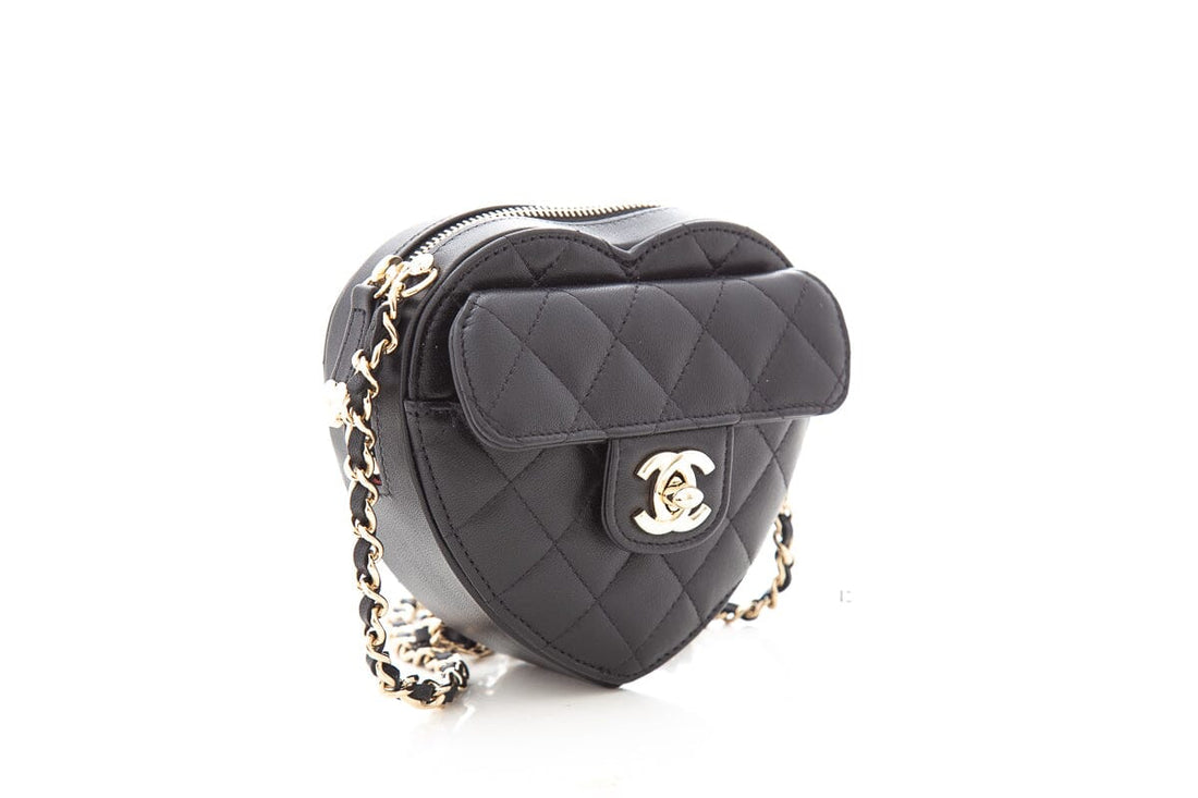 Chanel 2021 Black Mini Heart On Chain Handbag- Full Set