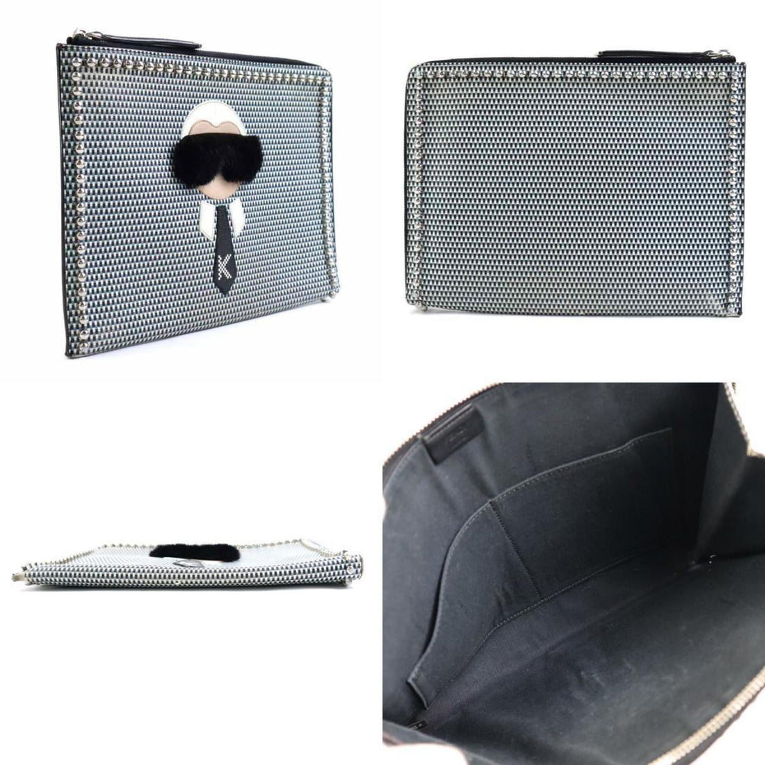 Fendi    Leather Metal Fur Clutch Bag ()