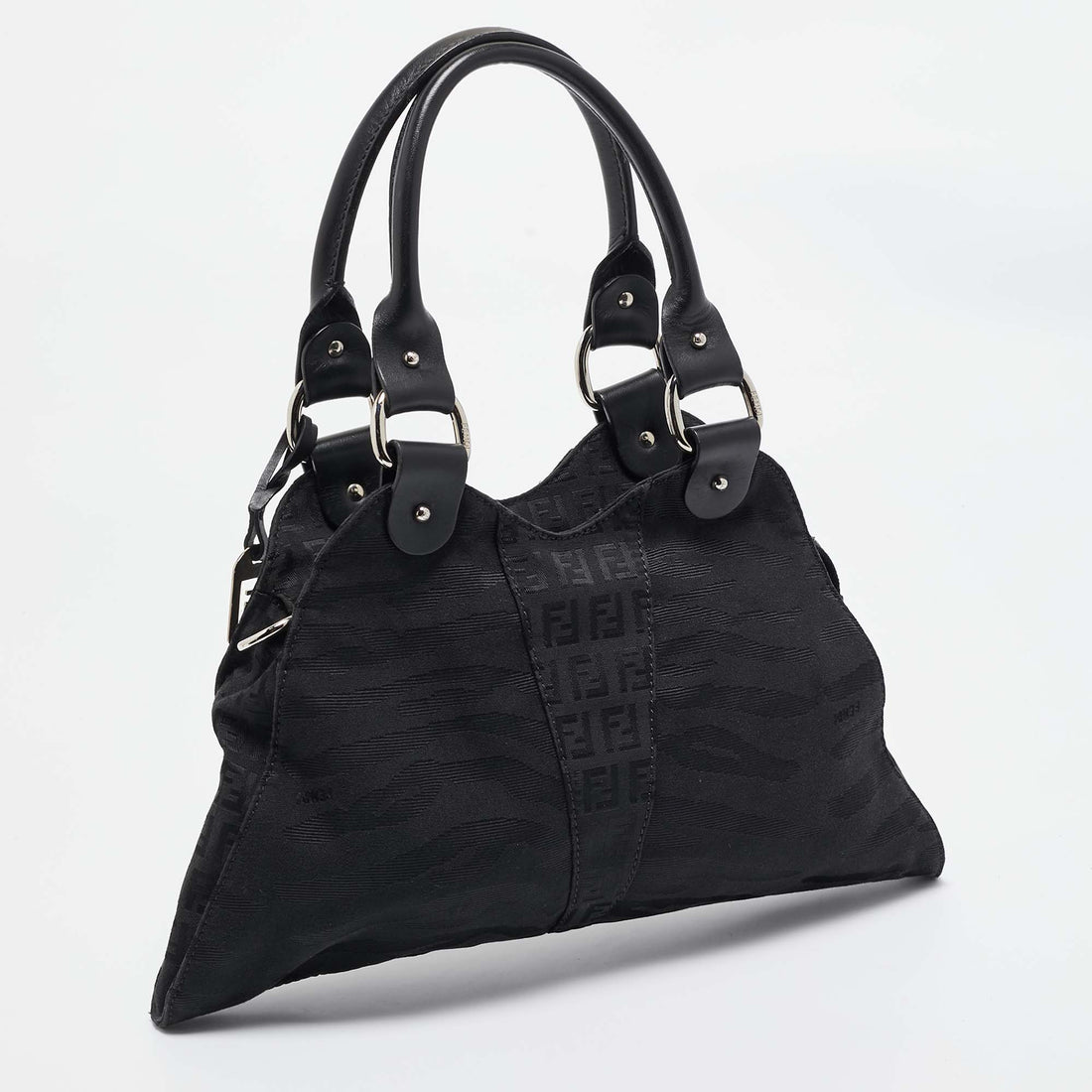 Fendi Black Zuchinno Fabric And Leather Devil Trapezio Tote