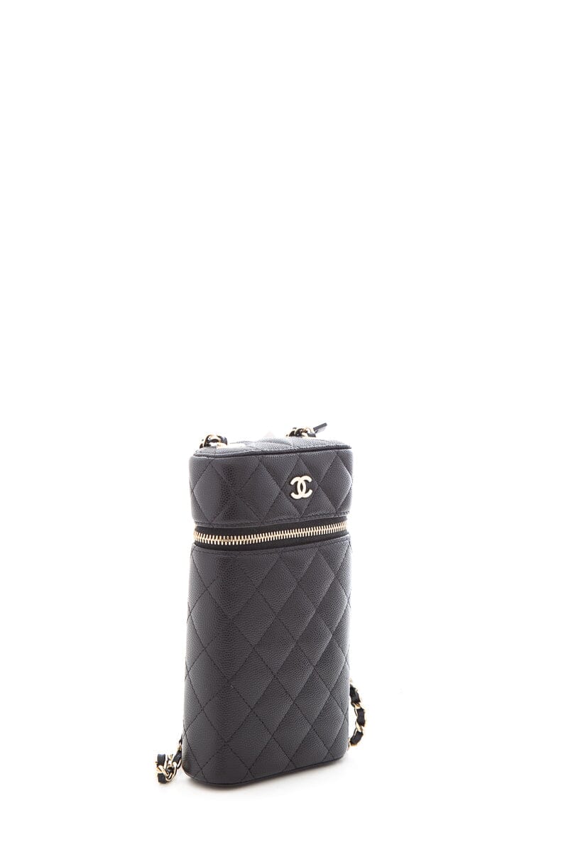 Chanel 2020 Black Caviar Quilted Phone Case On Chain Handbag