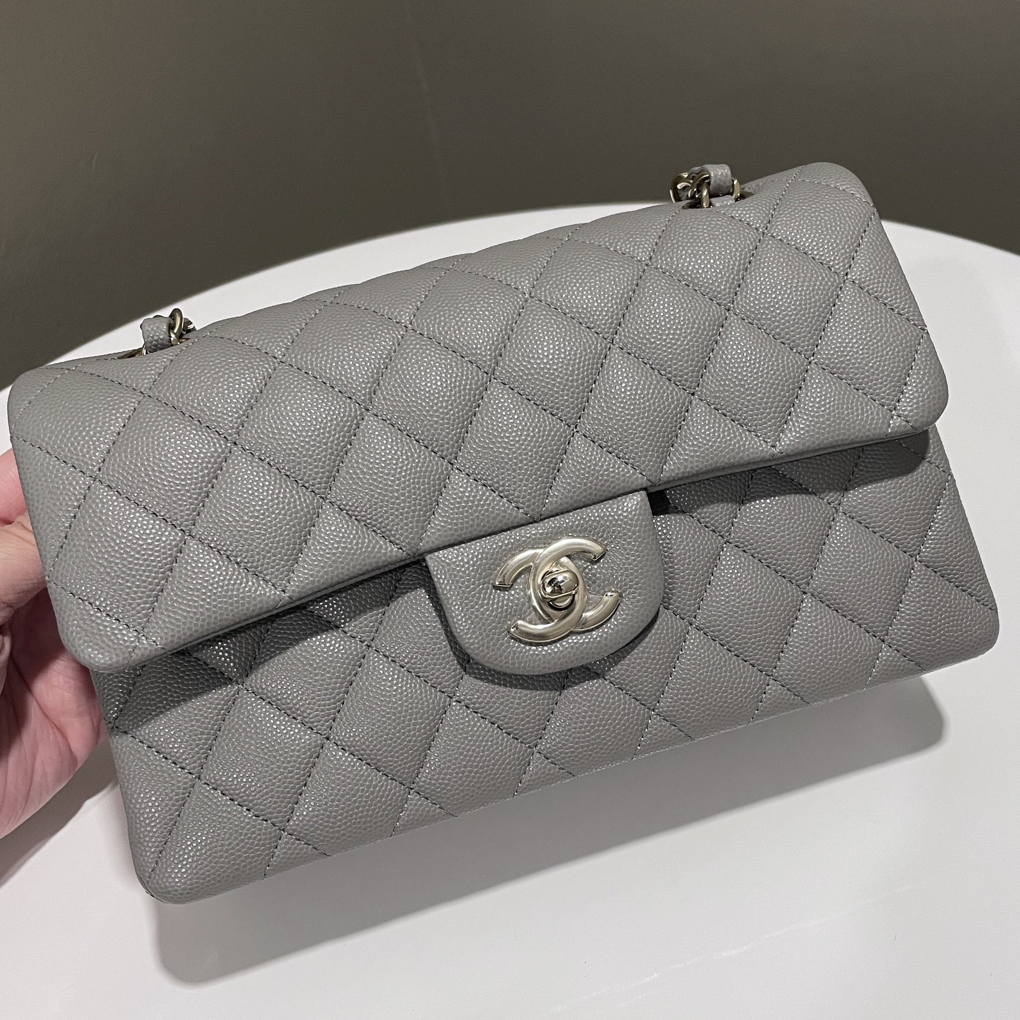 Chanel Classic Quilted Small Double Flap Grey Caviar