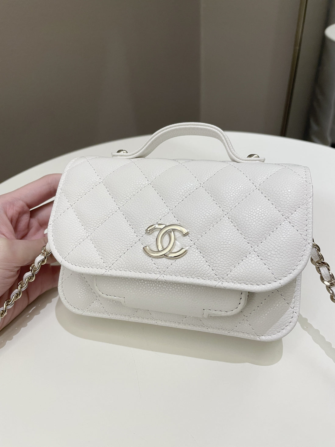 Chanel Business Affinity Clutch On Chain White Caviar