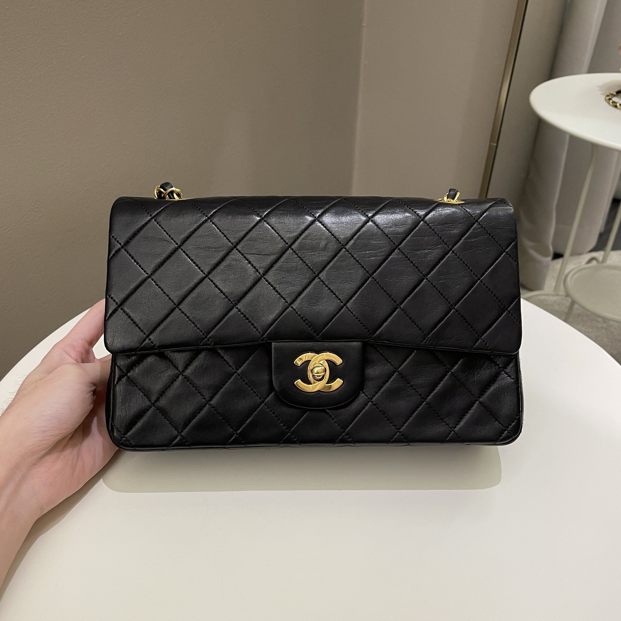 Chanel Vintage Classic Quilted Medium Double Flap Black Lambskin