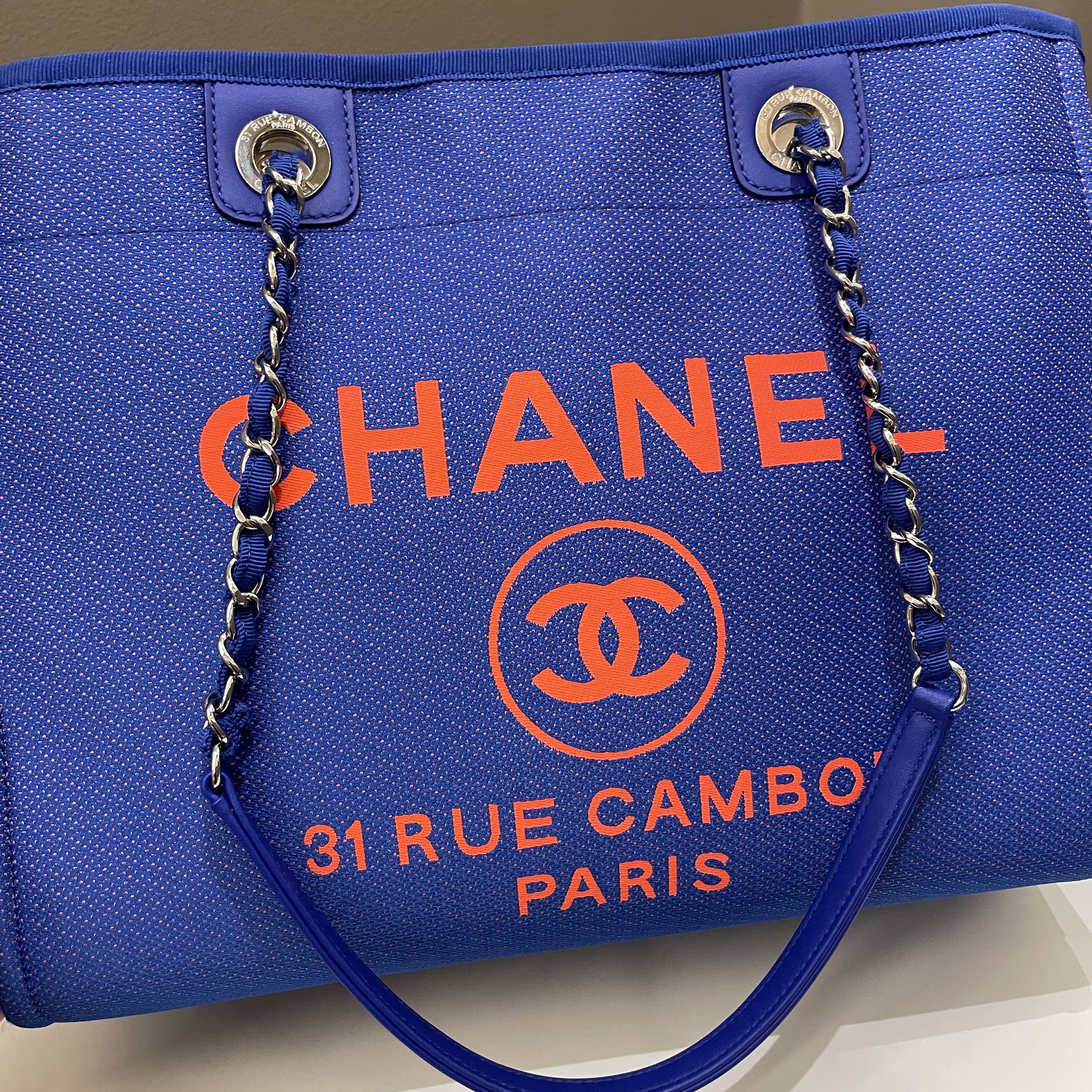Chanel Deauville Shopper Tote Blue/ Orange