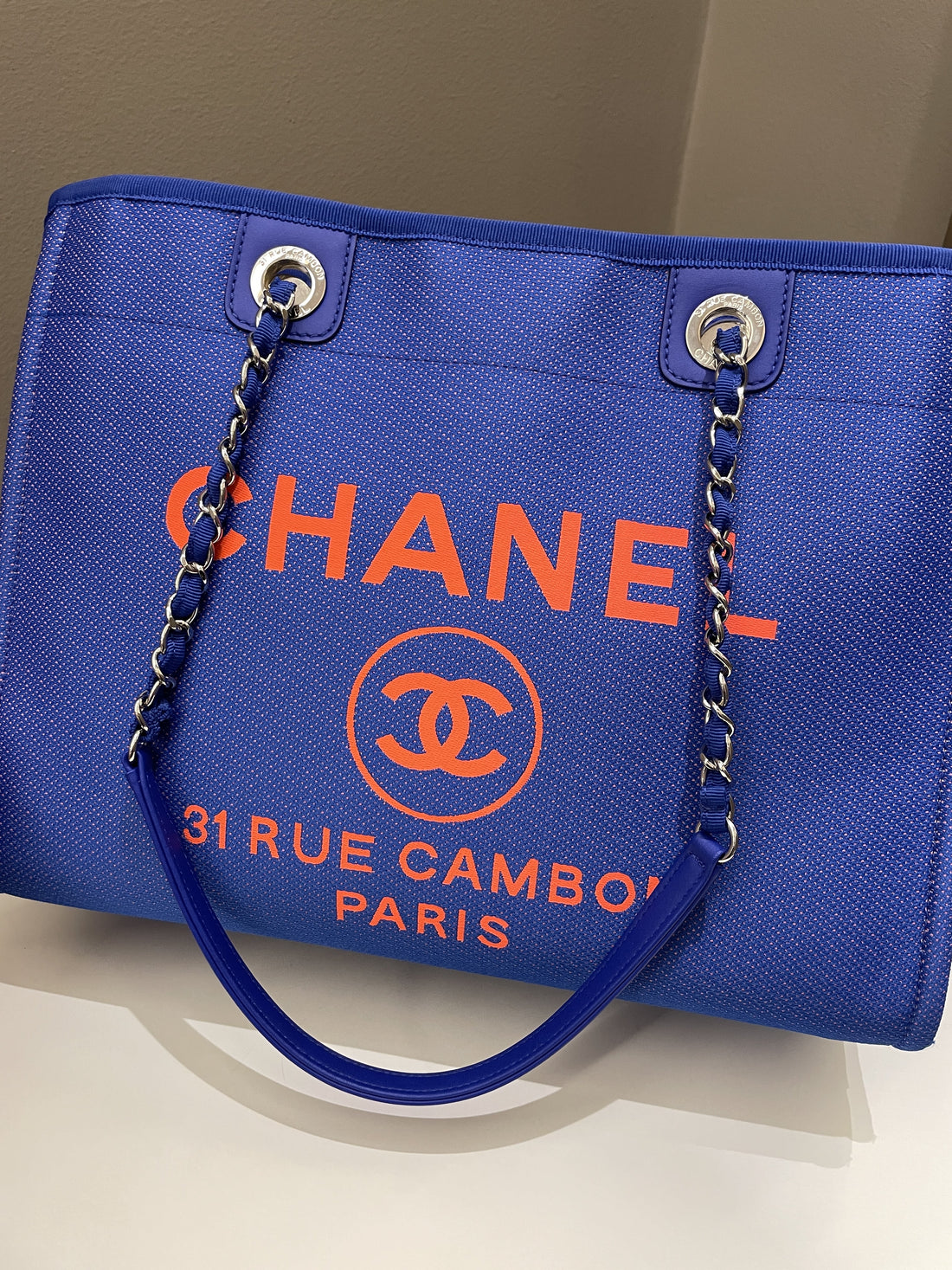 Chanel Deauville Shopper Tote Blue/ Orange