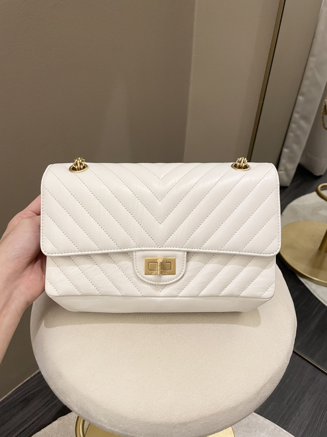 Chanel 2.55 225 Chevron Reissue Double Flap White Calfskin