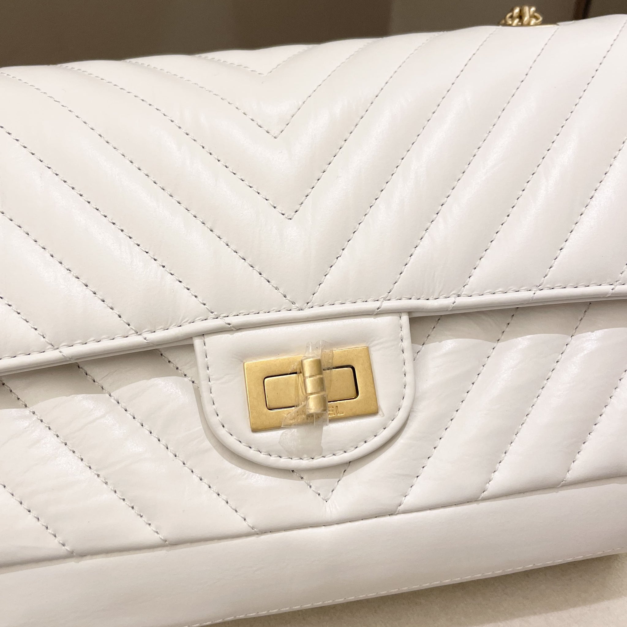 Chanel 2.55 225 Chevron Reissue Double Flap White Calfskin