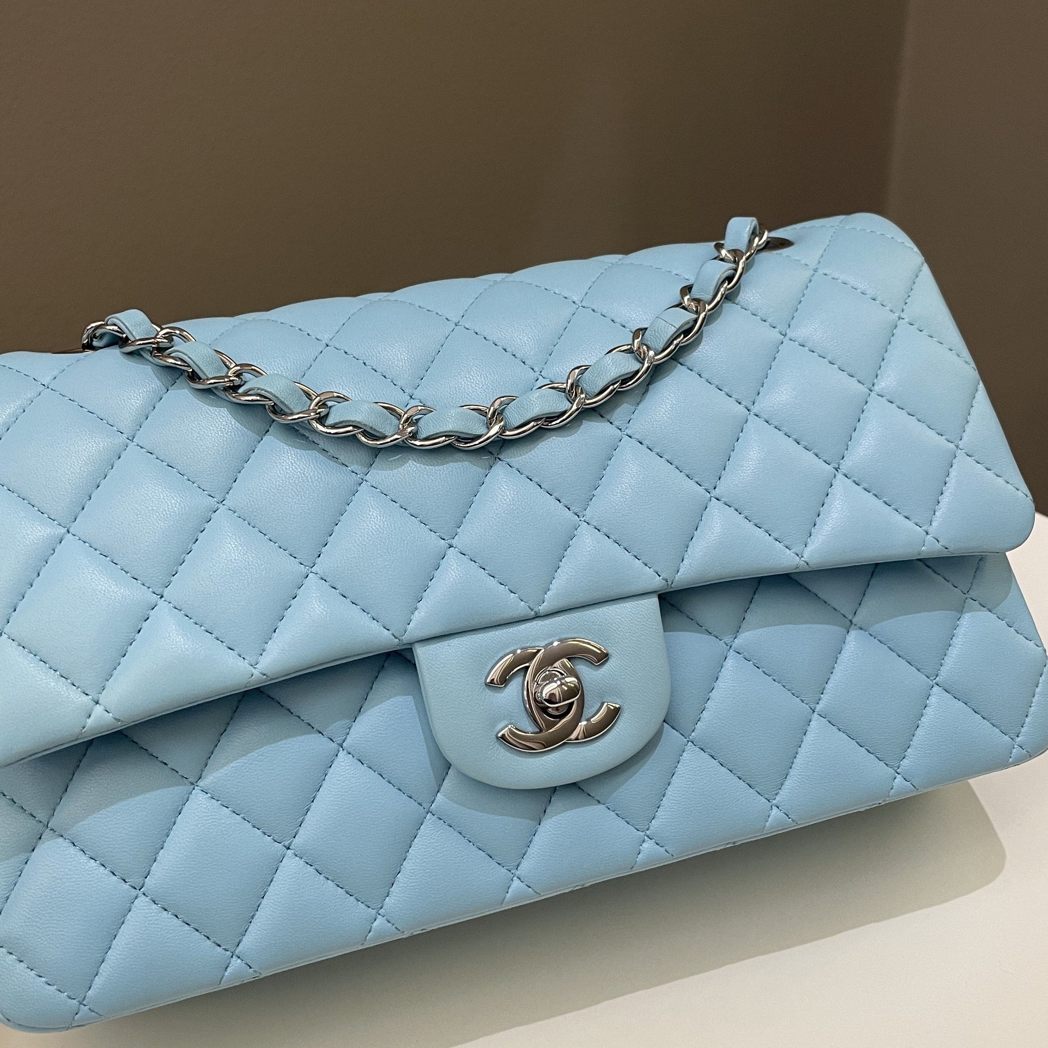 Chanel Classic Quilted Medium Double Flap Tiffany Blue Lambskin
