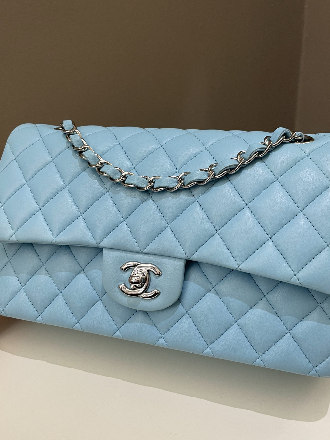 Chanel Classic Quilted Medium Double Flap Tiffany Blue Lambskin