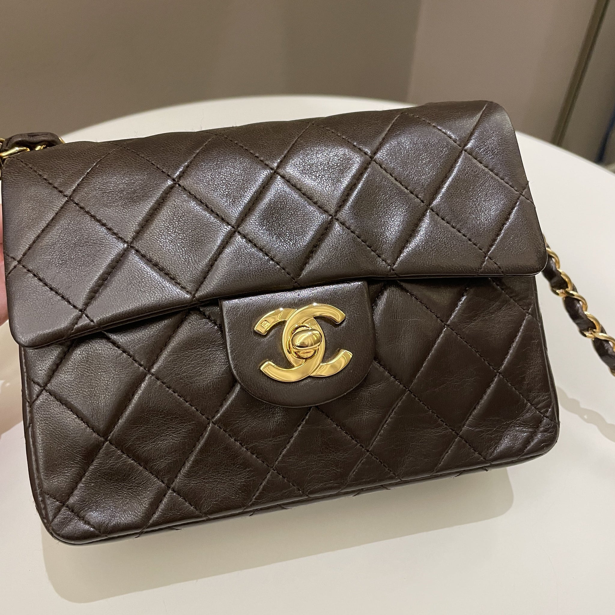Chanel Vintage Classic Quilted Mini Square Brown Lambskin