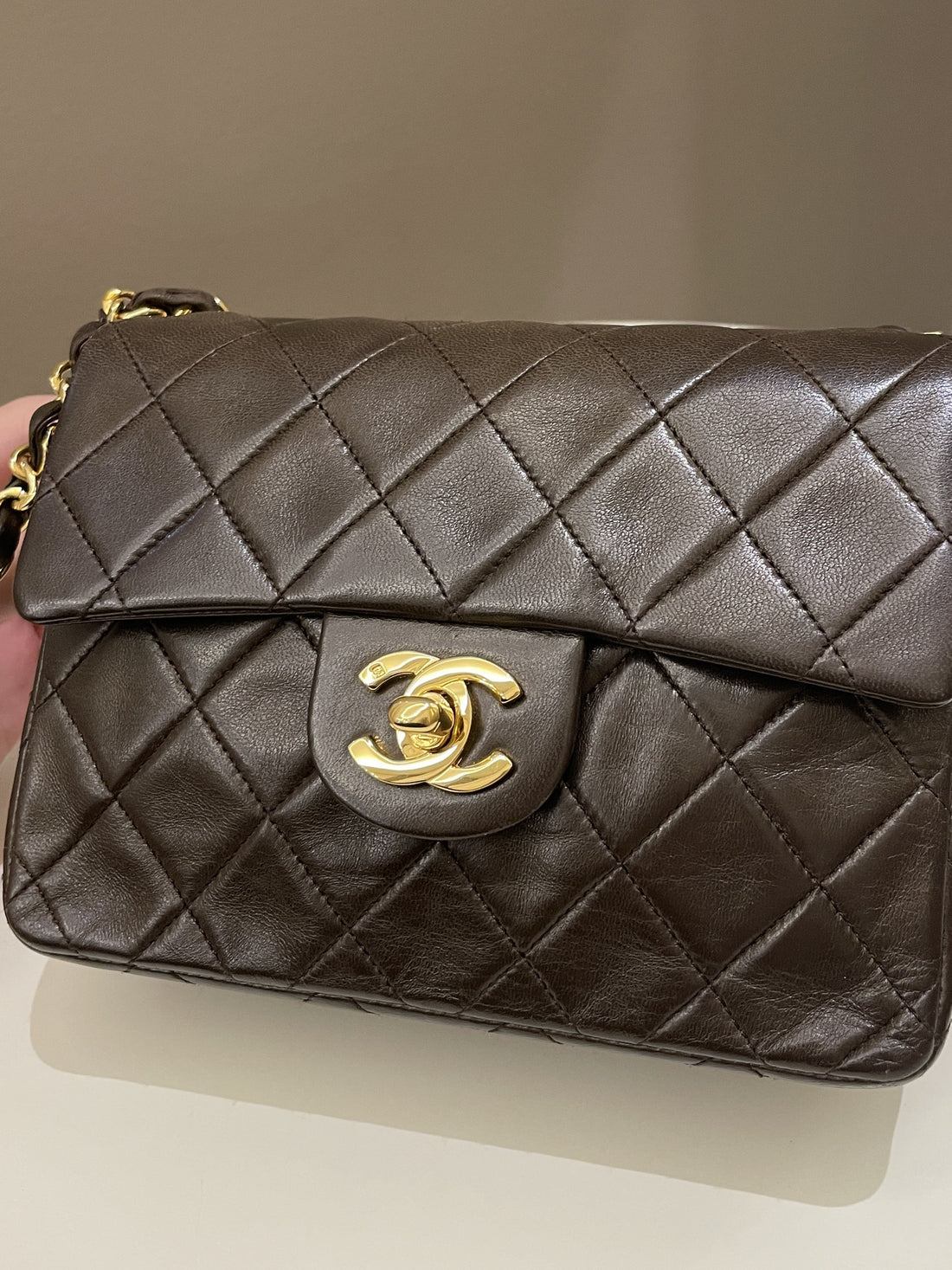 Chanel Vintage Classic Quilted Mini Square Brown Lambskin