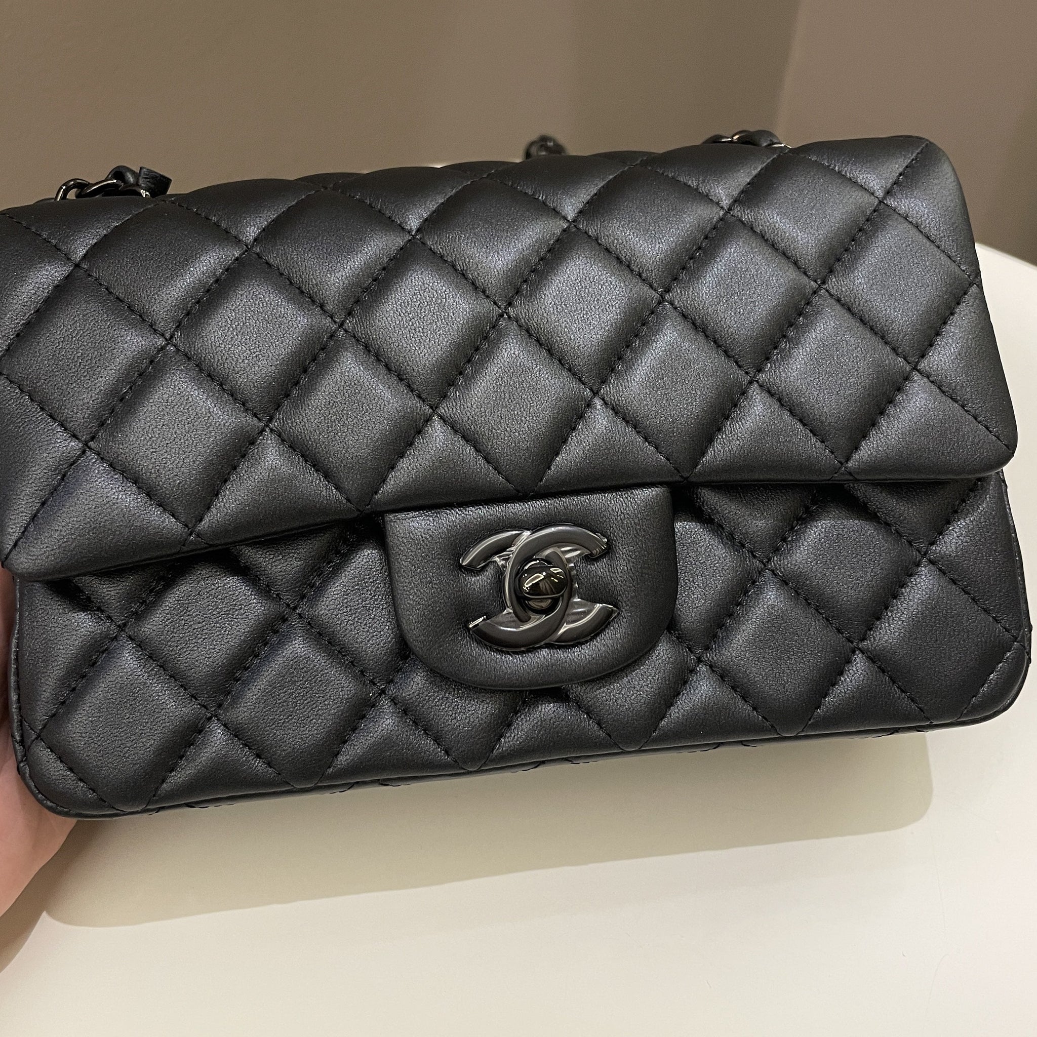 Chanel 23B Classic Quilted So Black Mini Rectangular Black Lambskin