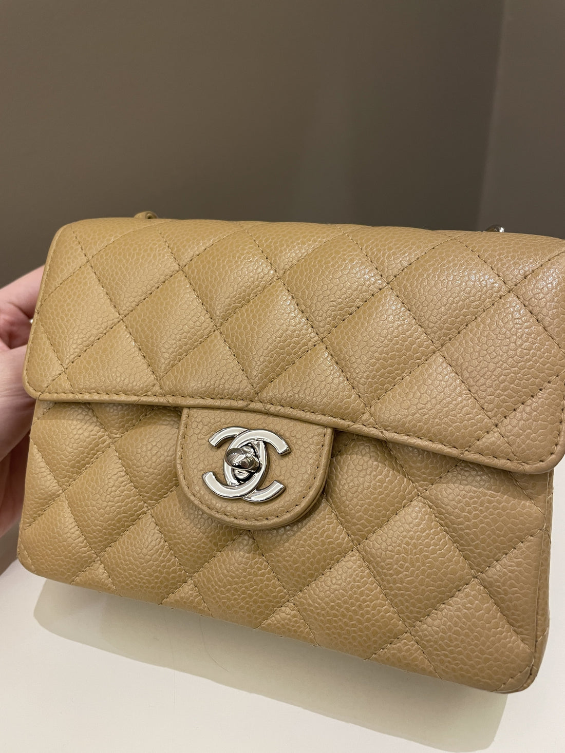 Chanel Vintage Classic Quilted Mini Square Dark Beige Caviar