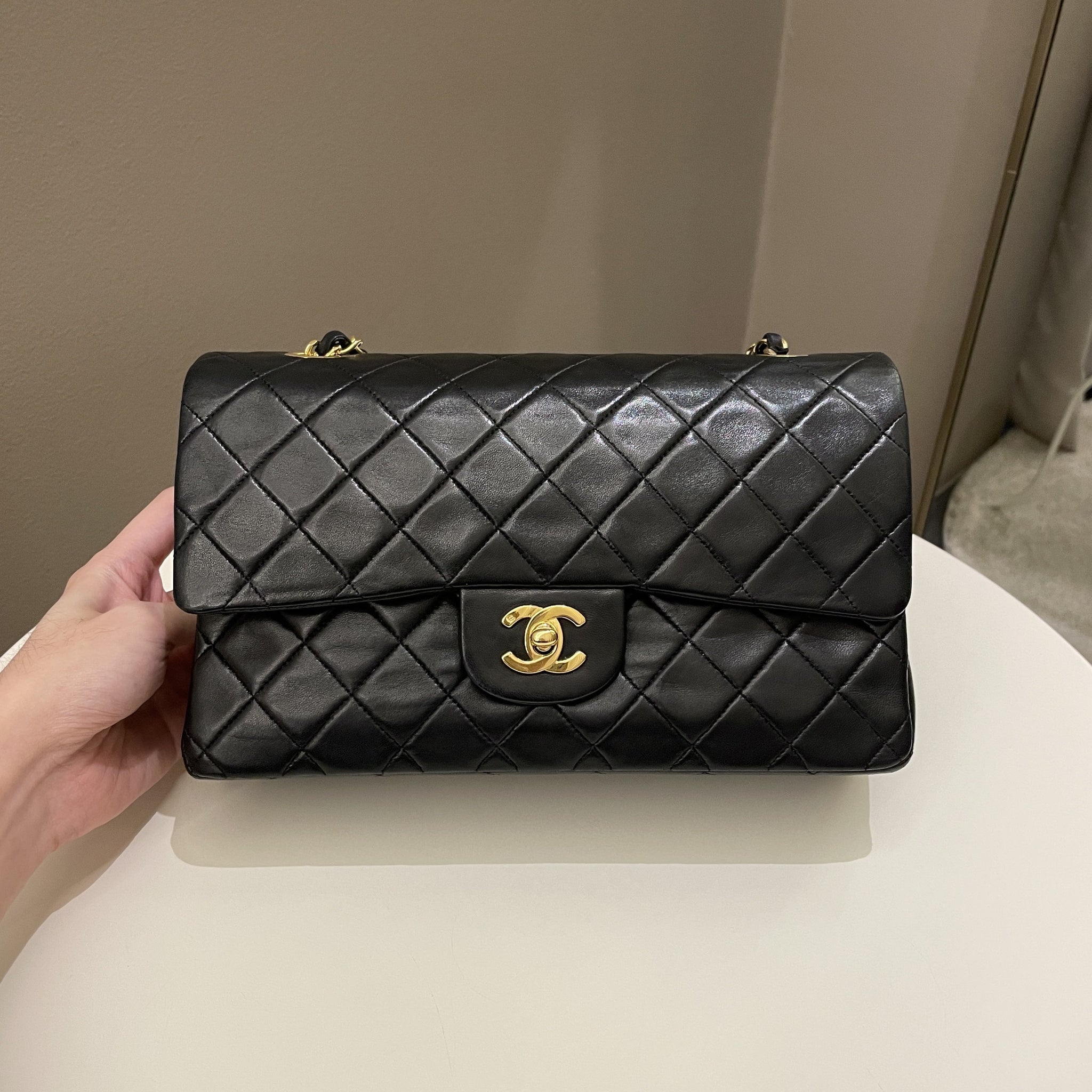 Chanel Vintage Classic Quilted Medium Double Flap Black Lambskin