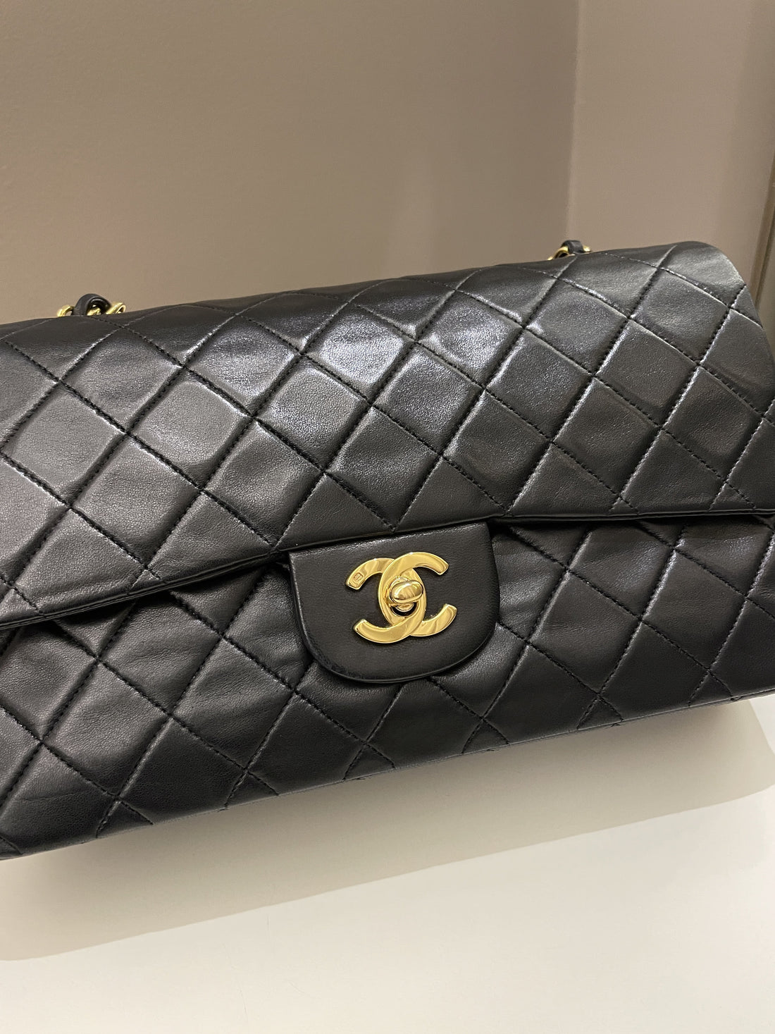 Chanel Vintage Classic Quilted Medium Double Flap Black Lambskin