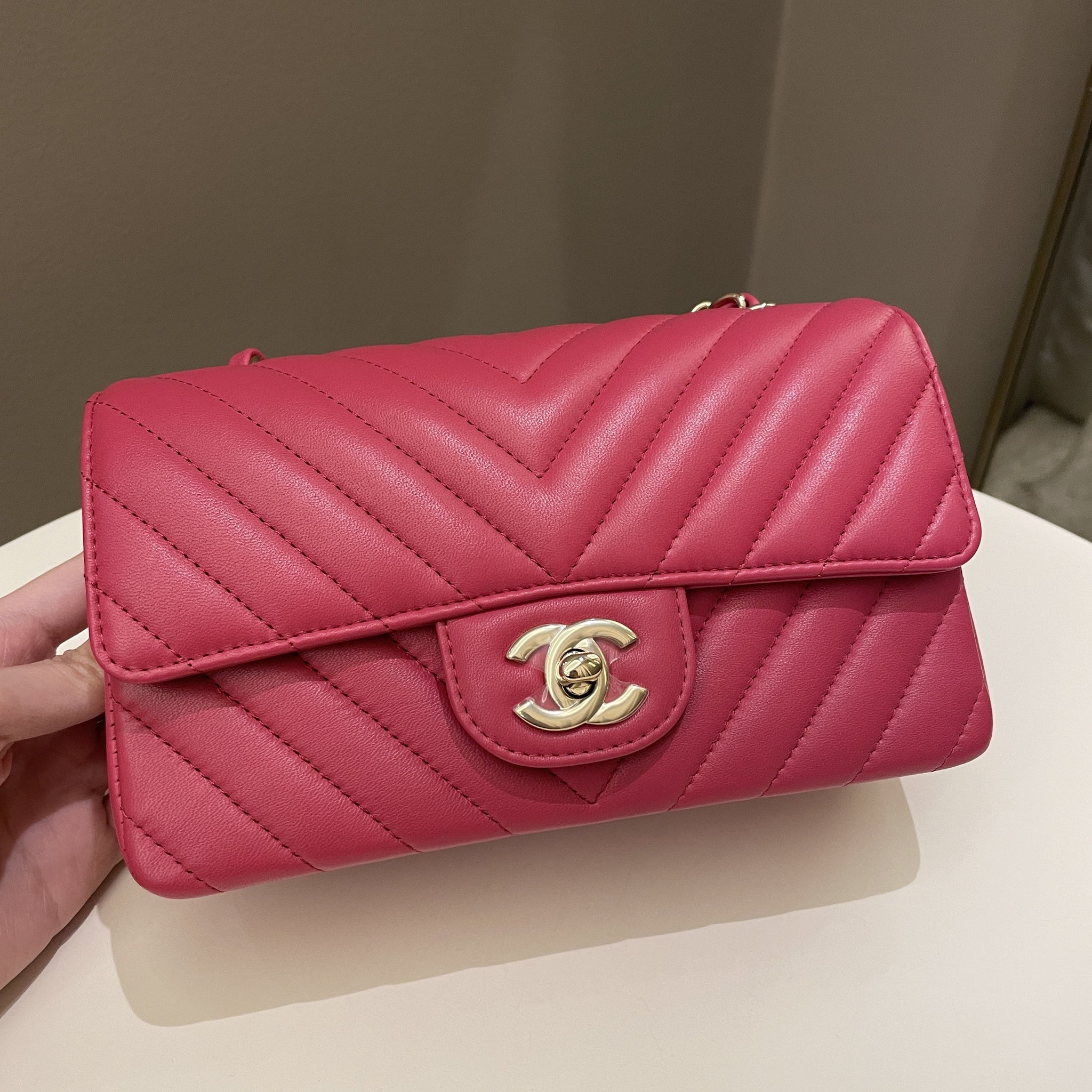 Chanel Classic Chevron Mini Rectangular Rose Fuchsia