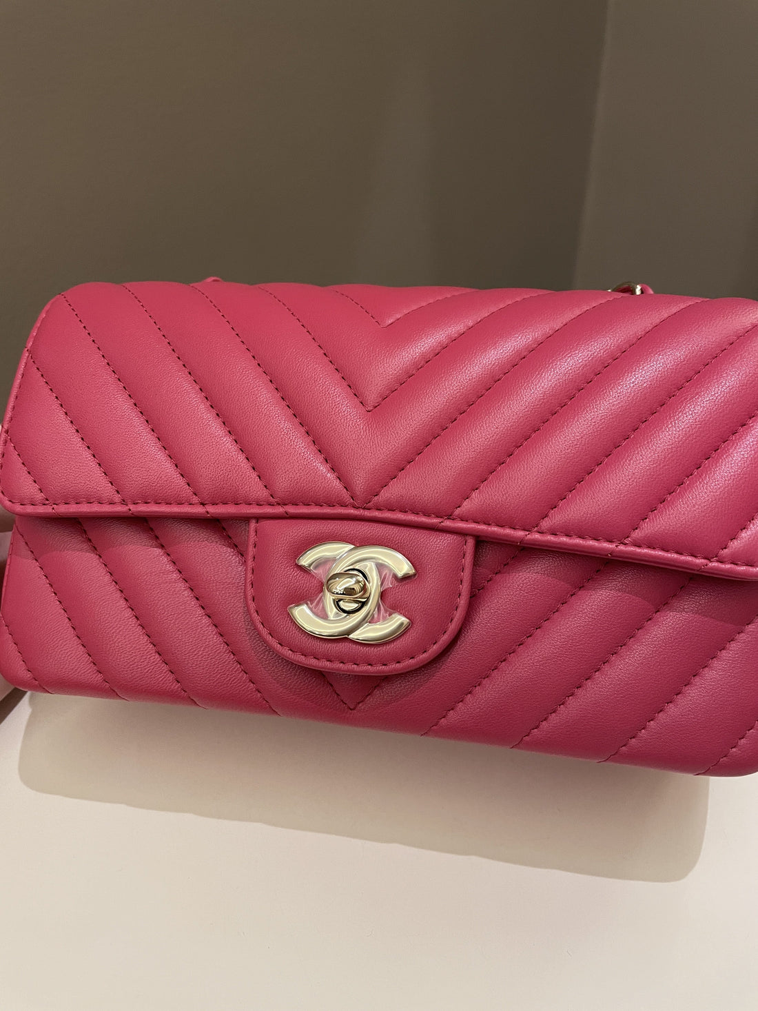 Chanel Classic Chevron Mini Rectangular Rose Fuchsia