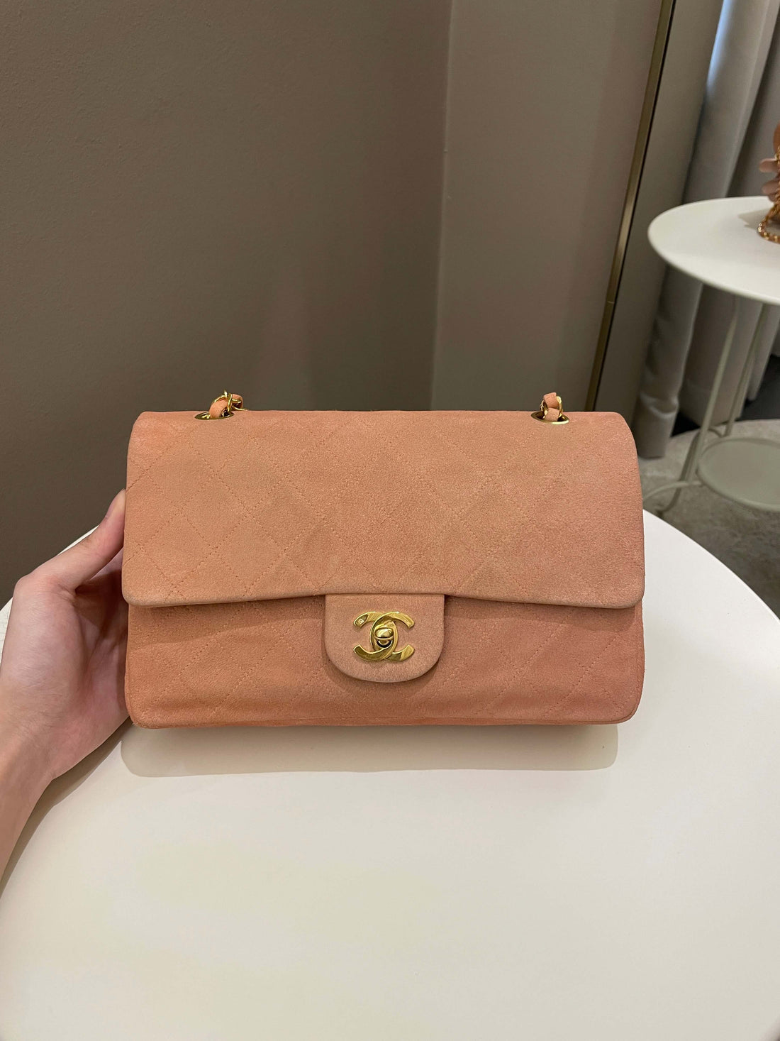 Chanel Vintage Classic Quilted Medium Flap Nude pink Suede