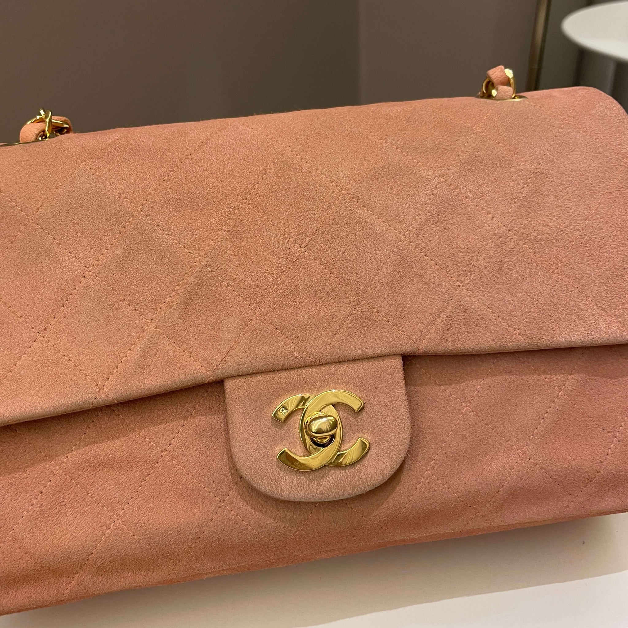 Chanel Vintage Classic Quilted Medium Flap Nude pink Suede