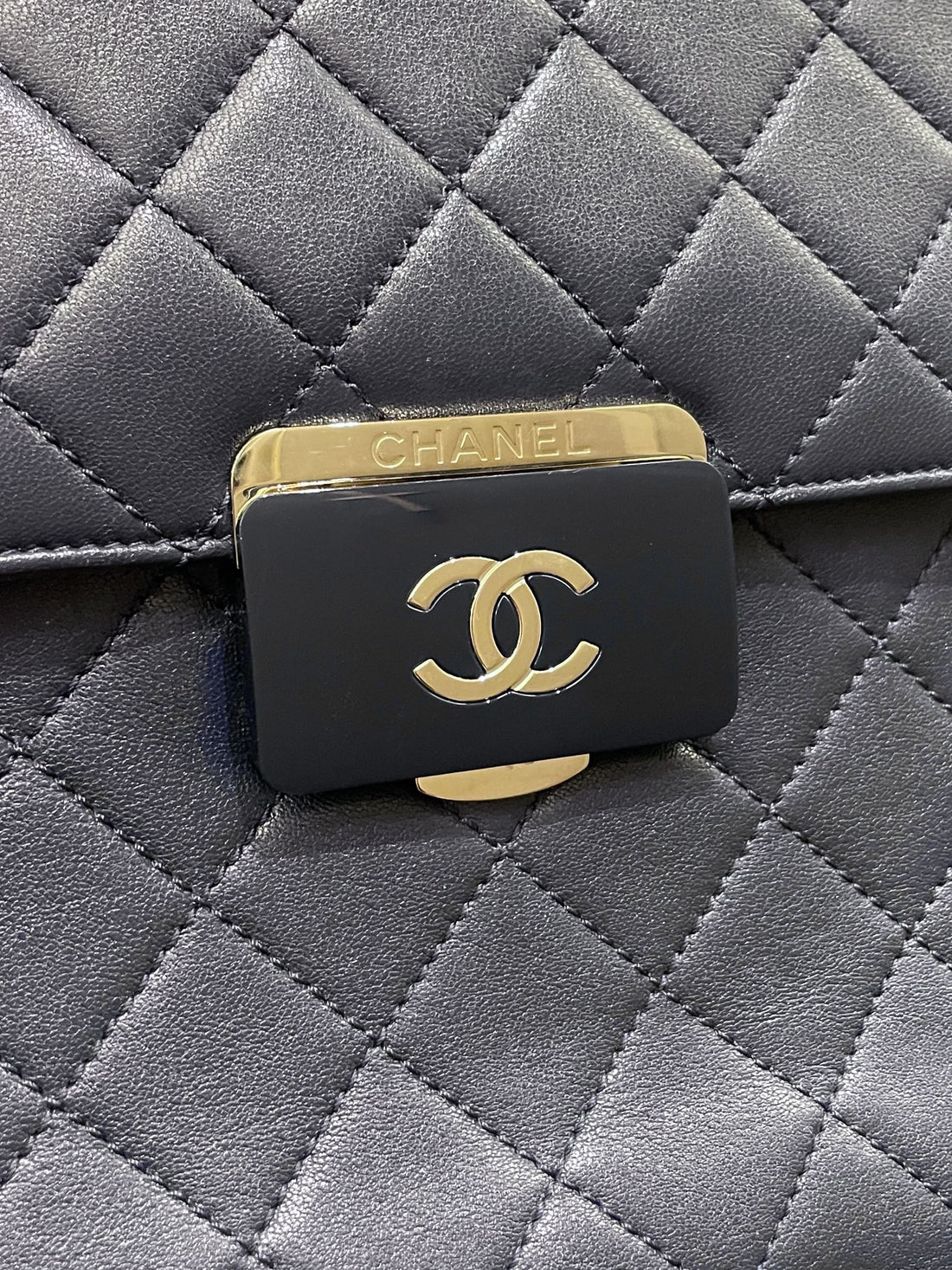 Chanel Quilted Large Shopper Tote Blue Grainy Goatskin