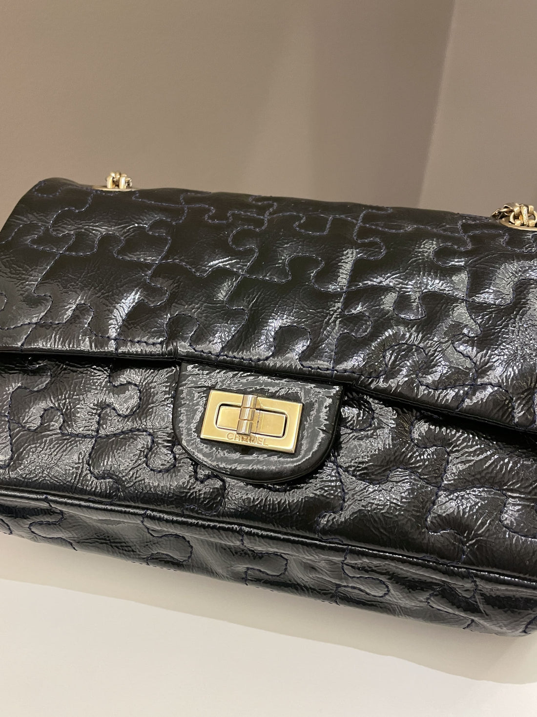 Chanel 2.55 225 Puzzle Reissue Double Flap Dark Blue Patent