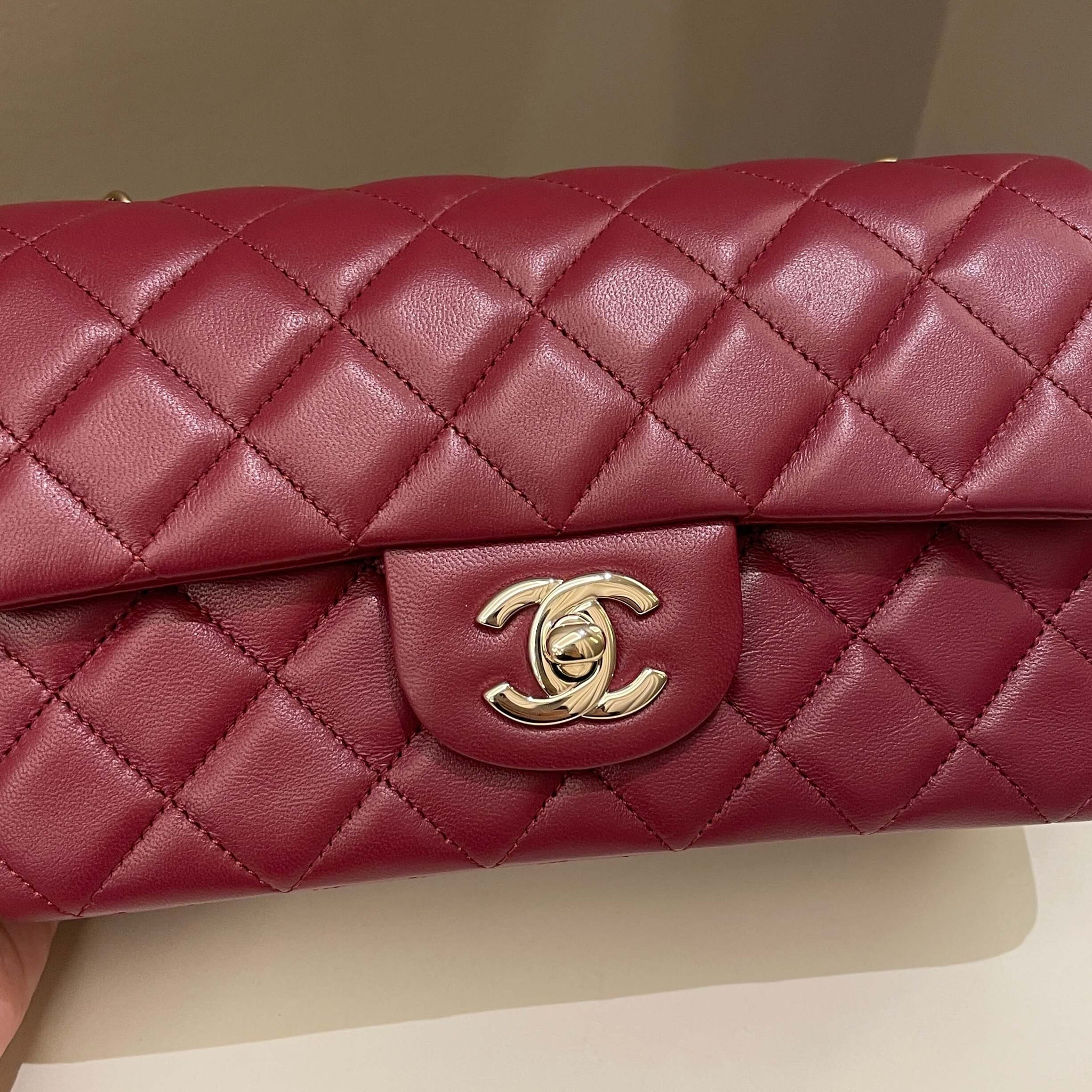 Chanel 22A Quilted Mini Rectangular Burgundy Lambskin