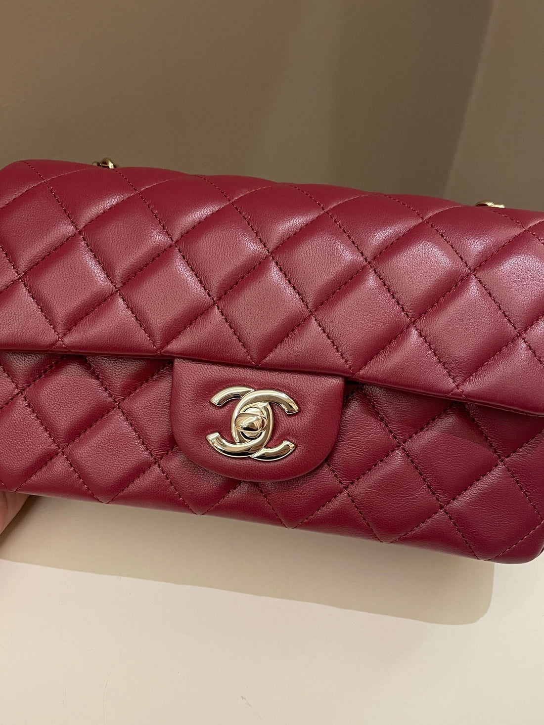Chanel 22A Quilted Mini Rectangular Burgundy Lambskin