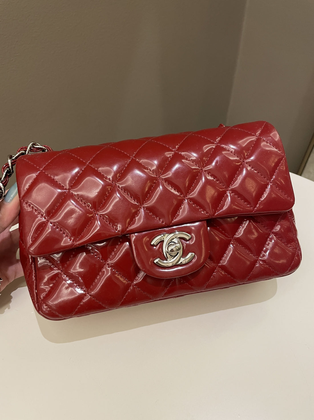 Chanel Classic Quilted Mini Rectangular Red Patent