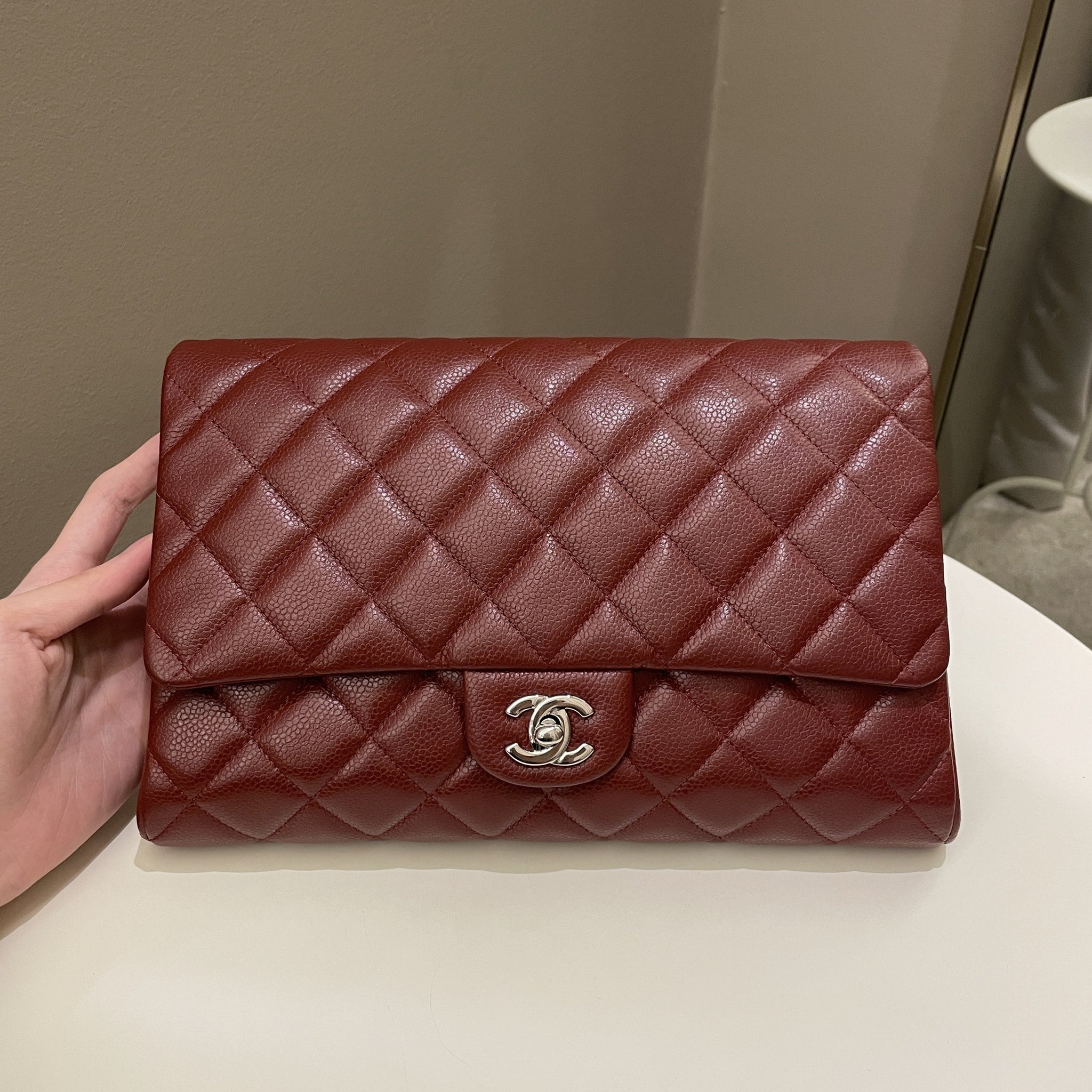 Chanel Quilted Timeless Flap Clutch Bag Burgundy Caviar