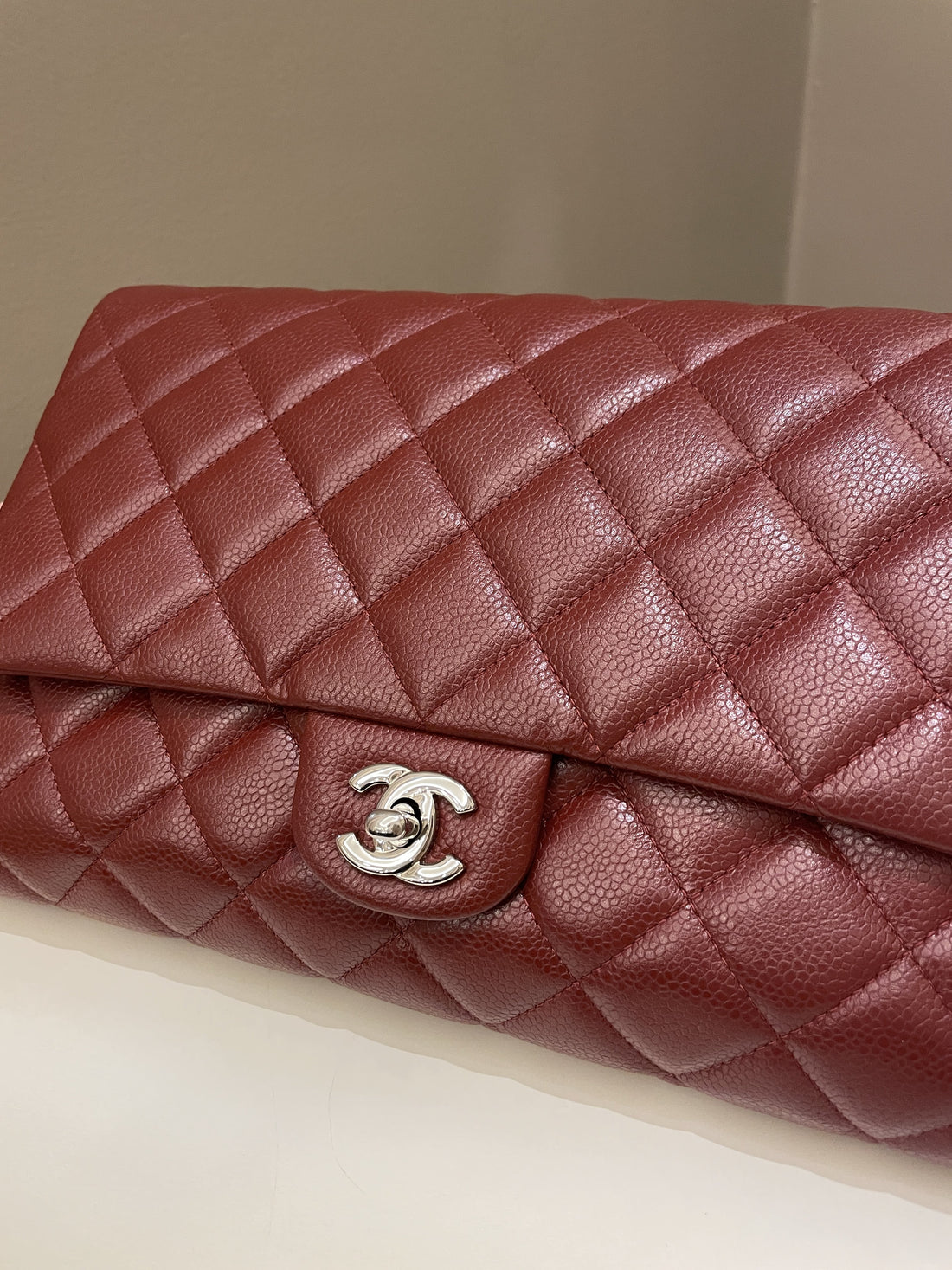 Chanel Quilted Timeless Flap Clutch Bag Burgundy Caviar